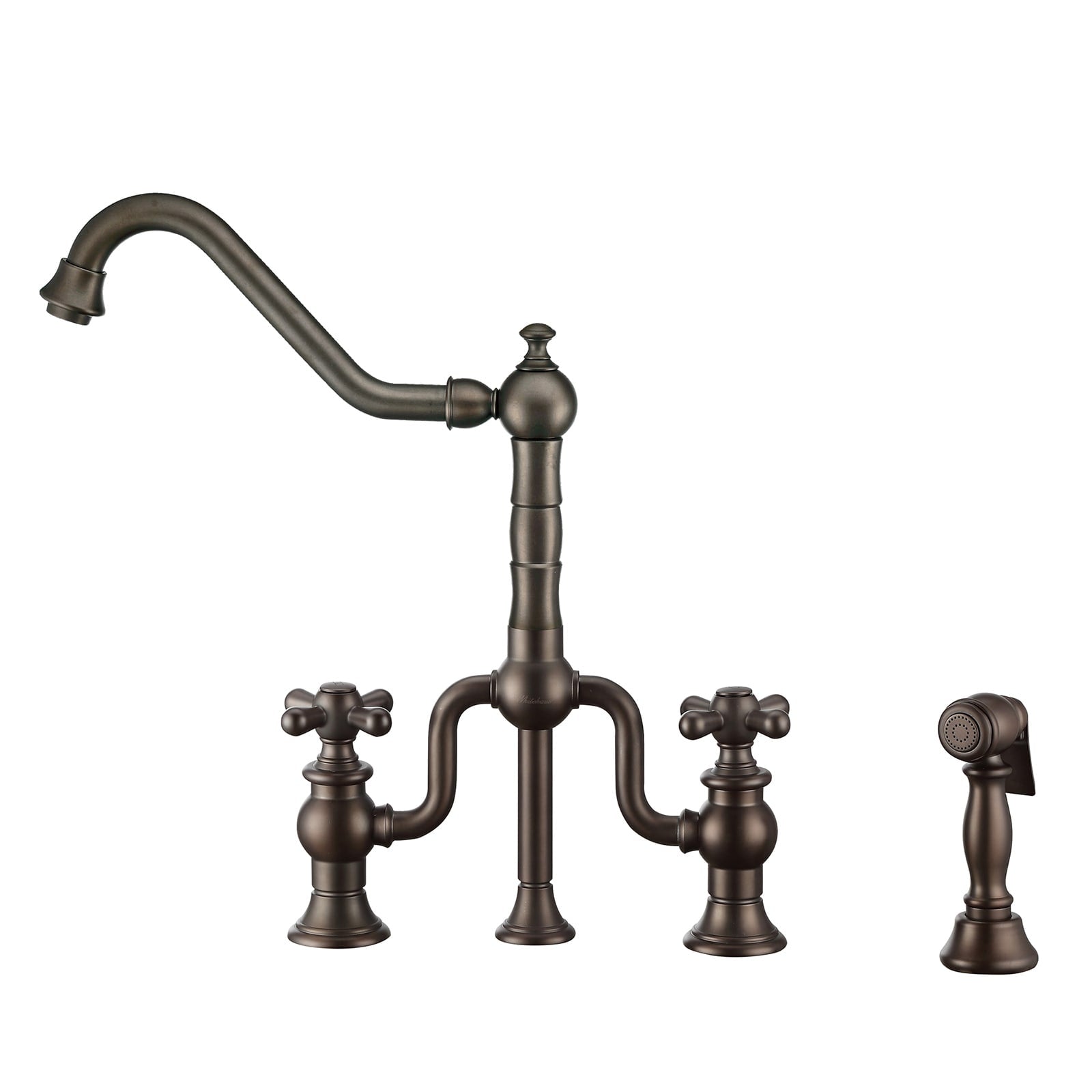 Whitehaus, Whitehaus WHTTSCR3-9771-NT-ORB Twisthaus Plus Bridge Faucet with Swivel Spout and Side Spray