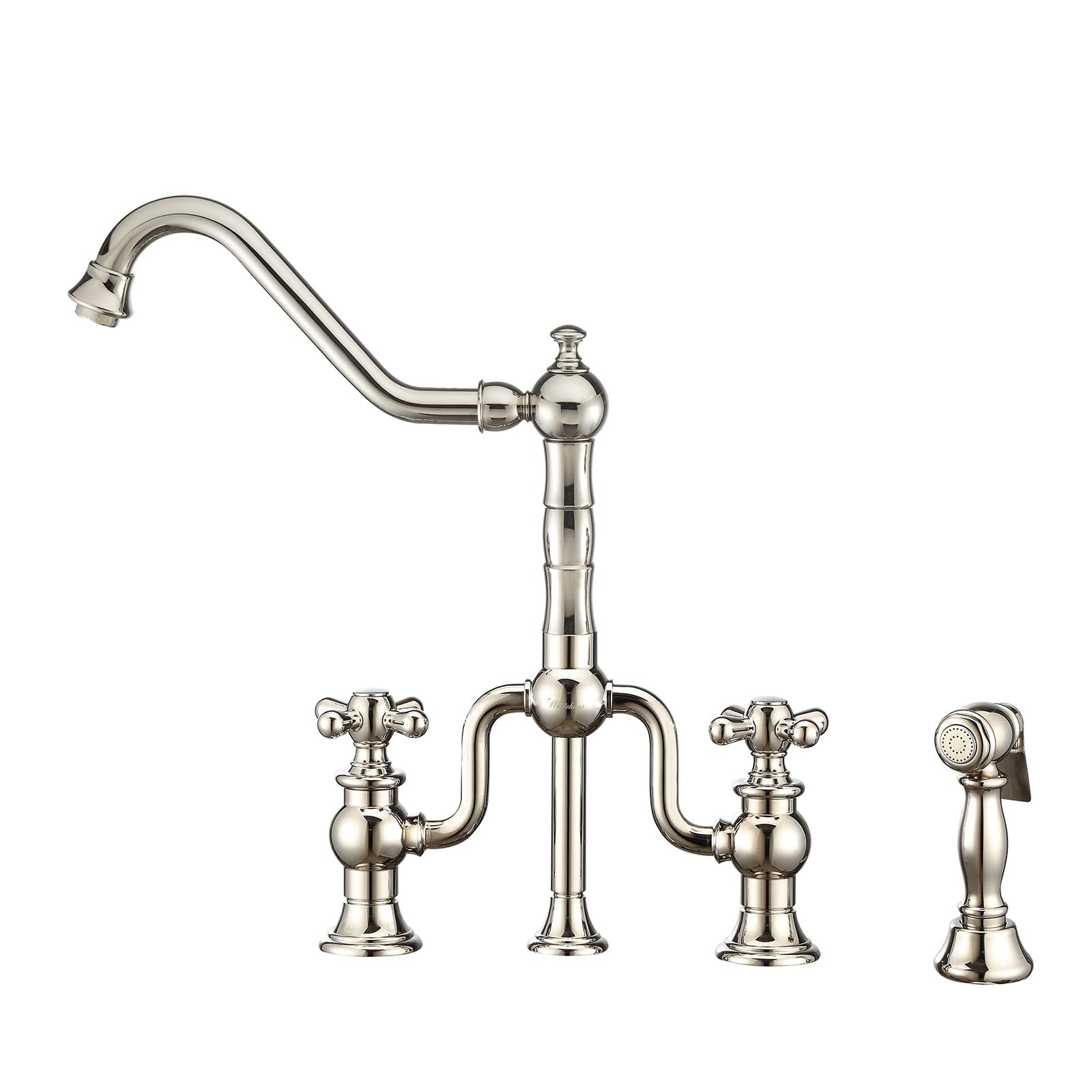 Whitehaus, Whitehaus WHTTSCR3-9771-NT-PN Twisthaus Plus Bridge Faucet with Swivel Spout and Side Spray