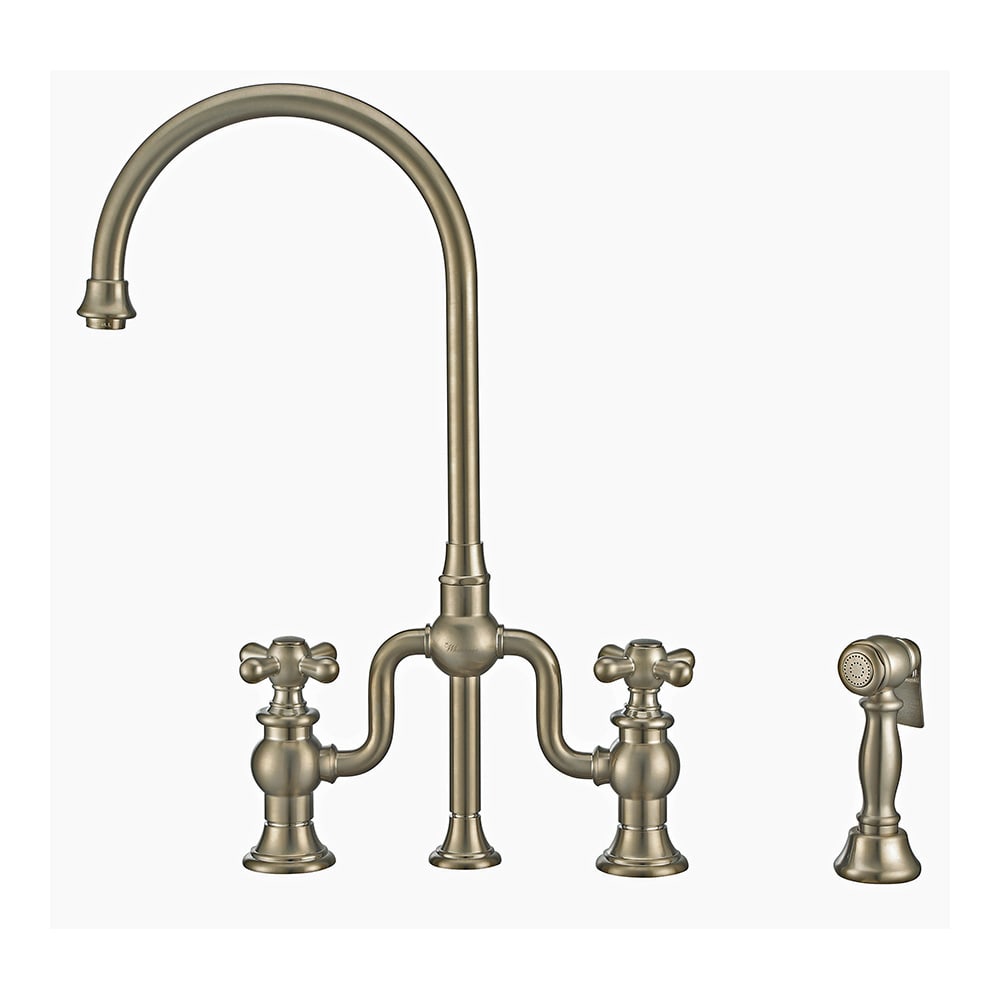 Whitehaus, Whitehaus WHTTSCR3-9773-NT-BN Twisthaus Plus Bridge Faucet with Swivel Spout and Side Spray