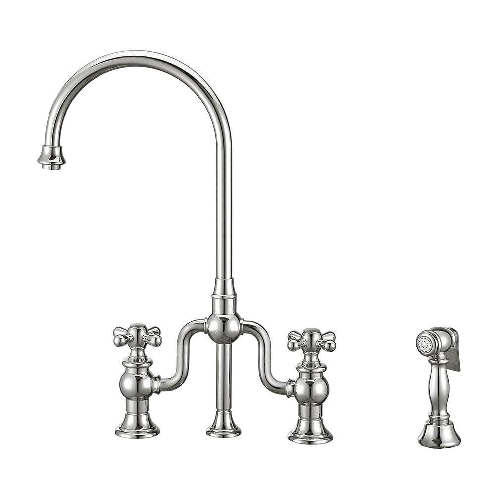 Whitehaus, Whitehaus WHTTSCR3-9773-NT-C Twisthaus Plus Bridge Faucet with Gooseneck Spout and Side Spray