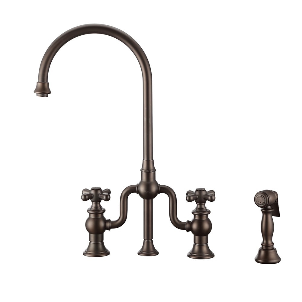 Whitehaus, Whitehaus WHTTSCR3-9773-NT-ORB Twisthaus Plus Bridge Faucet with Swivel Spout and Side Spray