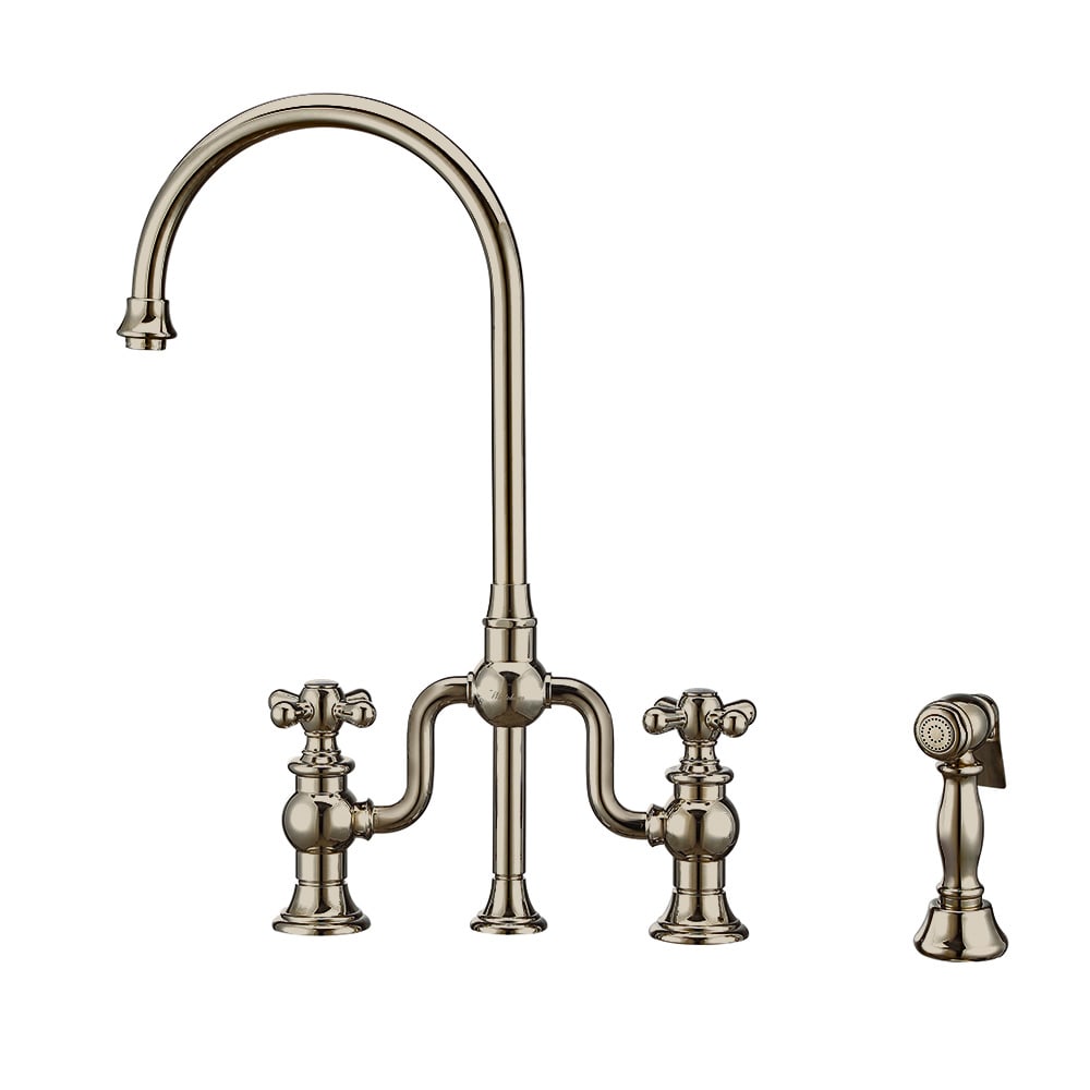 Whitehaus, Whitehaus WHTTSCR3-9773-NT-PN Twisthaus Plus Bridge Faucet with Swivel Spout and Side Spray