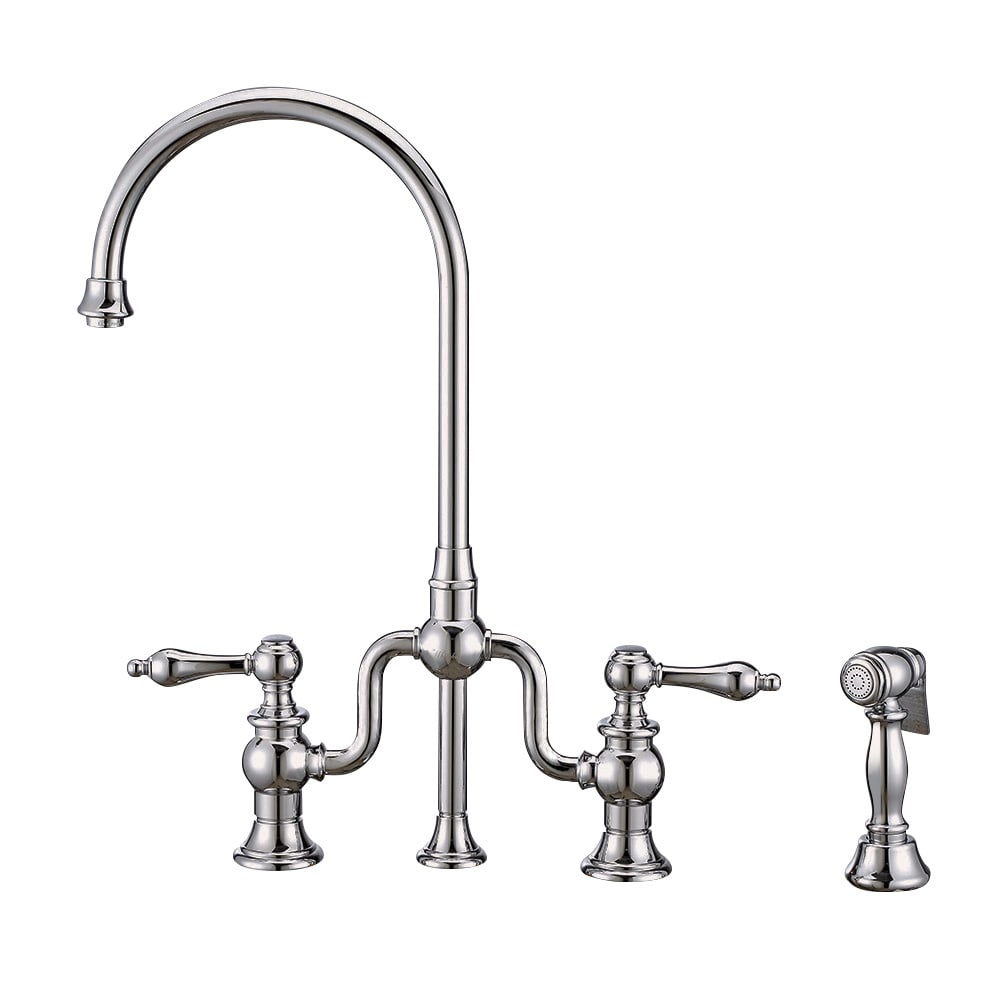 Whitehaus, Whitehaus WHTTSLV3-9773-NT-C Twisthaus Plus Bridge Faucet with Swivel Spout and Side Spray